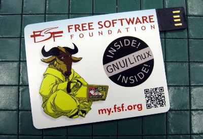 A credit-card-sized bootable USB membership card running Trisquel (with source code, of course!)